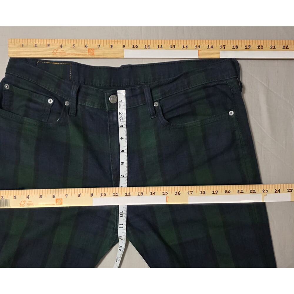 Levi's 502 Mens 36x29 Black Watch Plaid Green Blue Taper Pants Rare Blank R Tab - Picture 13 of 15